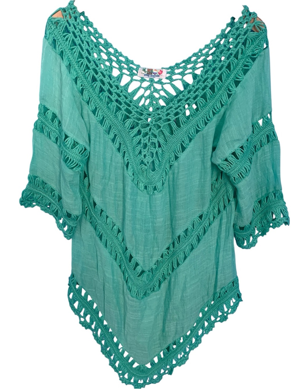 India Boutique Green Cotton Crochet Tunic Coverup Dress Boho Hippie Festival